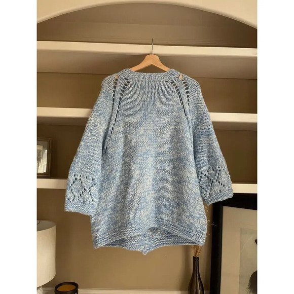 Blue and White Hand Knit Cardigan - Size Large - Picture 9 of 10